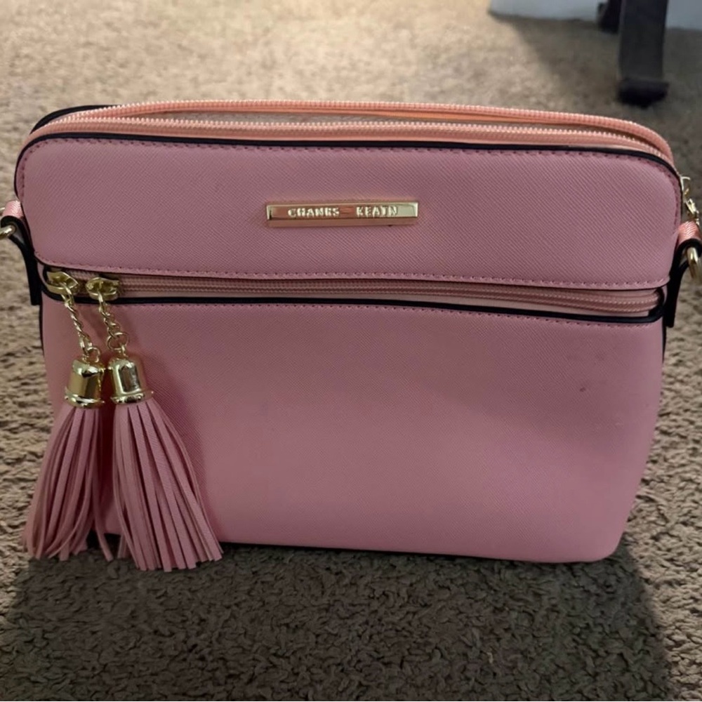 Charles & Keith Pink Crossbody Bag with Gold Tassels
